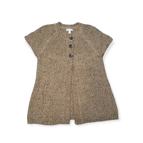 Charter Club Brown Button Up Crew Neck Short Sleeve Sweater Shirt | Size Medium - Picture 1 of 6